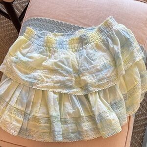 LoveShackFancy Pastel Blue and Cream Ruffle Mini Skirt